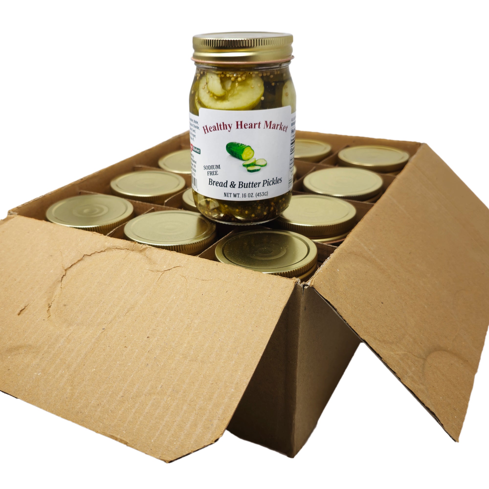 Case of 12 Healthy Heart Market Sodium Free Bread & Butter Pickles - 16oz